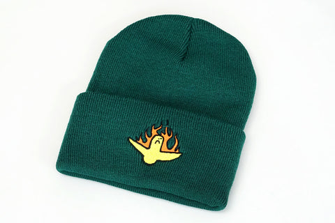 FIRE BIRD CUFF BEANIE - Dark Green